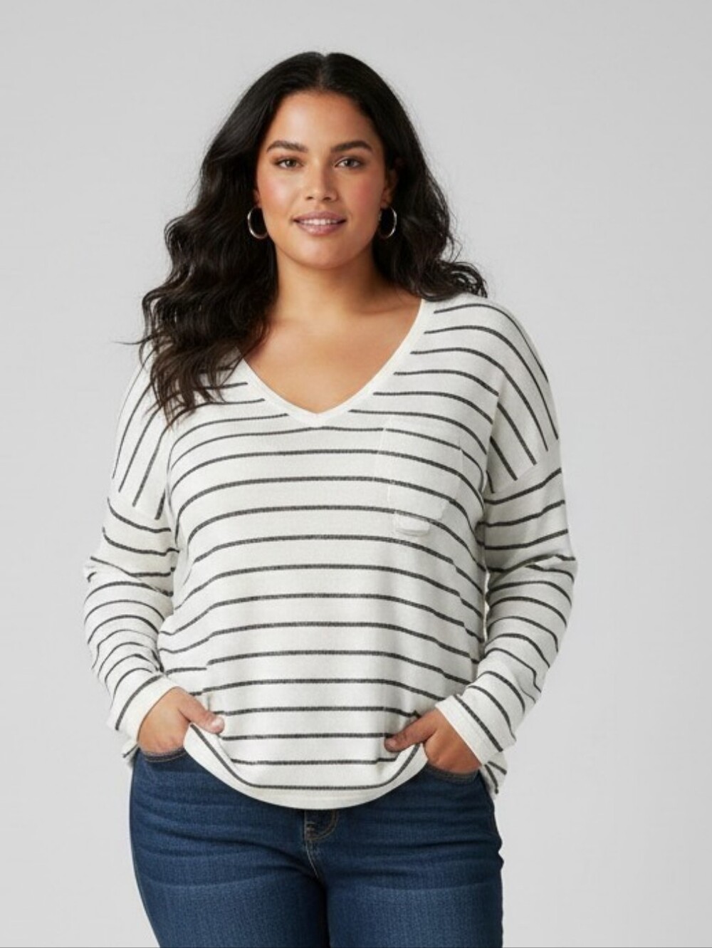 Merona V-Neck Sweater - White and Black Stripes